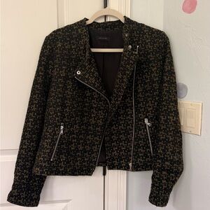 Ann Taylor Black & Gold Tweed Asymmetric Zip Jacket